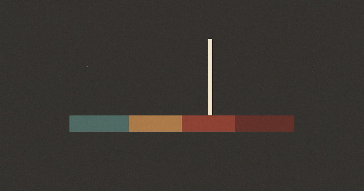 A bar of four segments from teal through ochre to red, with an ivory marker over the third, on charcoal